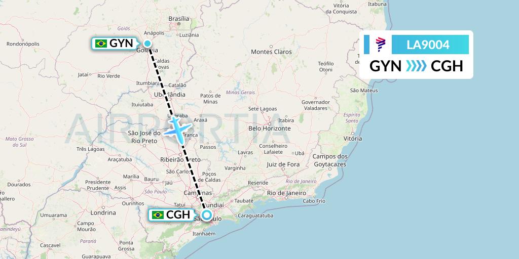 LA9004 LAN Airlines Flight Map: Goiania to Sao Paulo