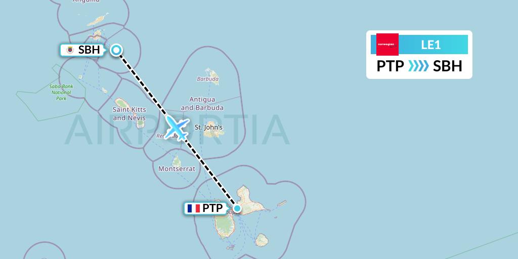 LE1 Lugansk Airlines Flight Map: Pointe-a-Pitre to St. Jean