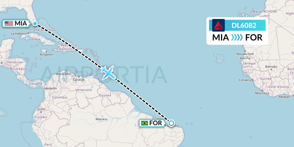 DL6082 Delta Air Lines Flight Map: Miami to Fortaleza