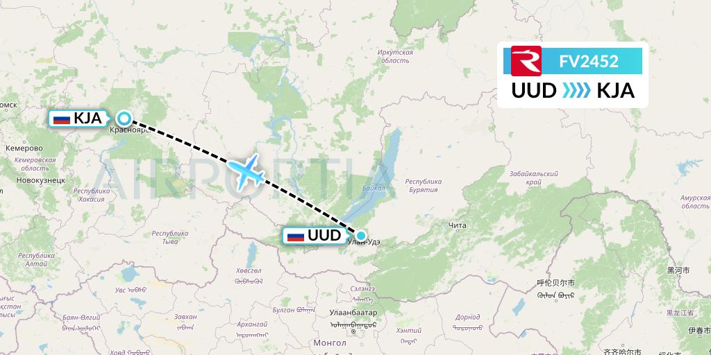 FV2452 Rossiya Flight Map: Ulan-Ude to Krasnoyarsk