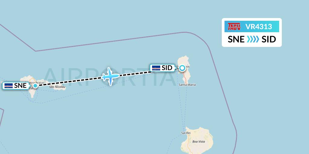 VR4313 TACV Cape Verde Airlines Flight Map: Preguica to Espargos