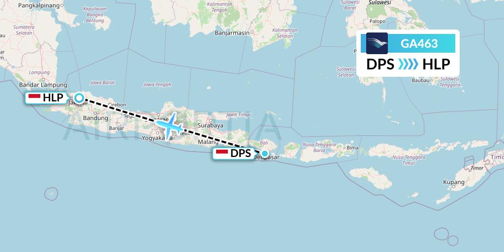 GA463 Garuda Indonesia Flight Map: Denpasar to Jakarta