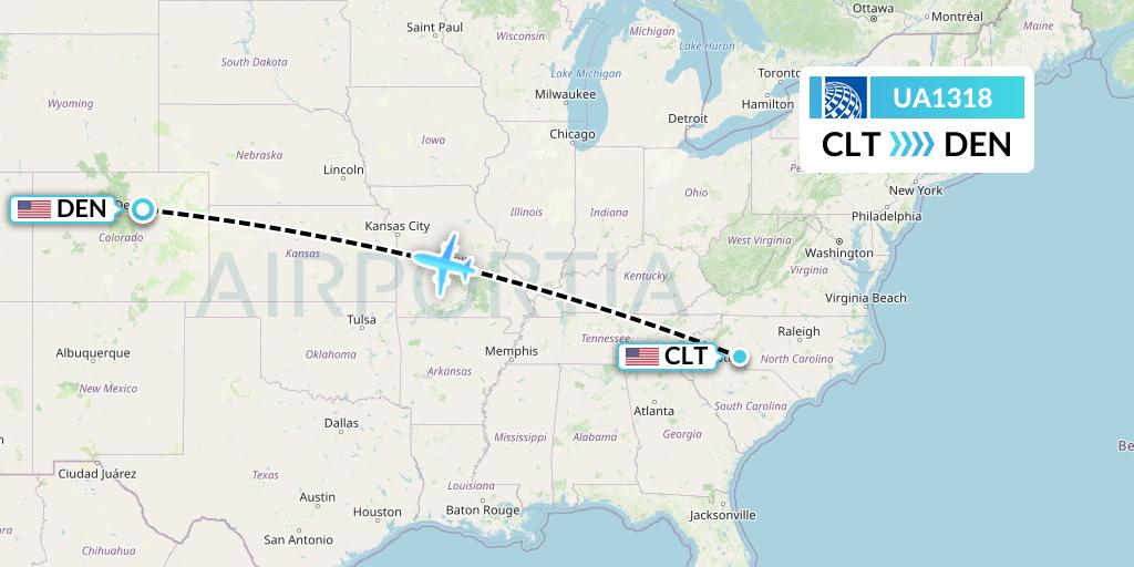 UA1318 United Airlines Flight Map: Charlotte to Denver