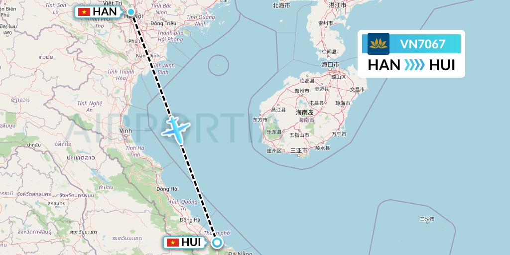 VN7067 Vietnam Airlines Flight Map: Hanoi to Hue