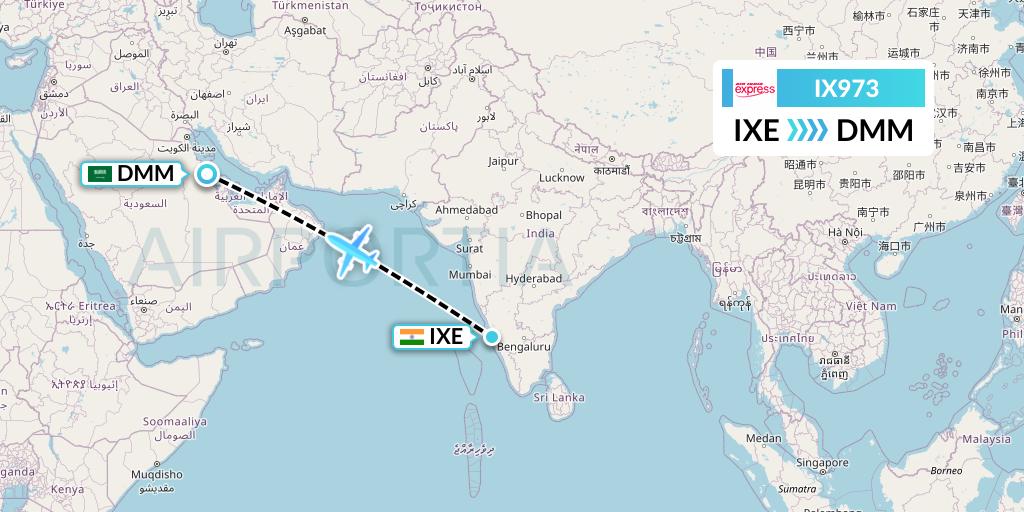 IX973 Air India Express Flight Map: Mangalore to Dammam