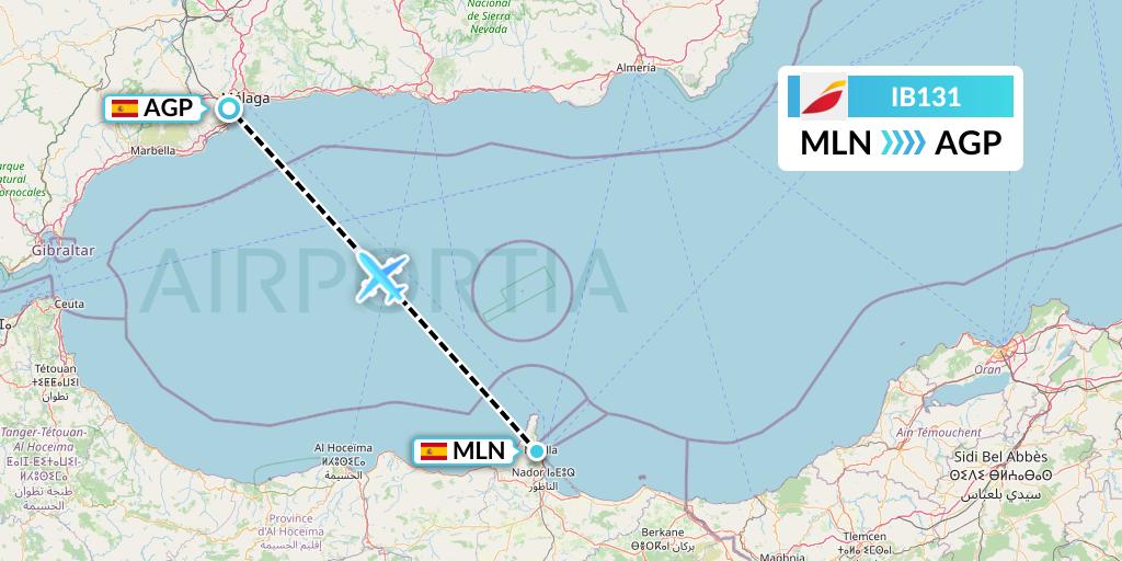IB131 Iberia Flight Map: Melilla to Malaga