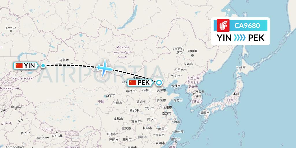 CA9680 Air China Flight Map: Yining to Beijing