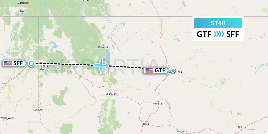 ST40 Air Thanlwin Flight Map: Great Falls to Spokane