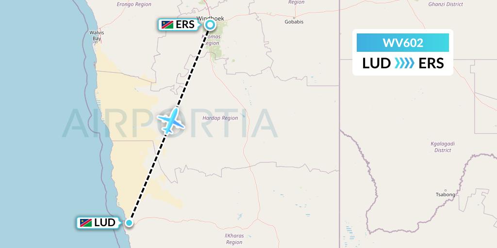 WV602 Flynamibia Flight Map: Luderitz to Windhoek