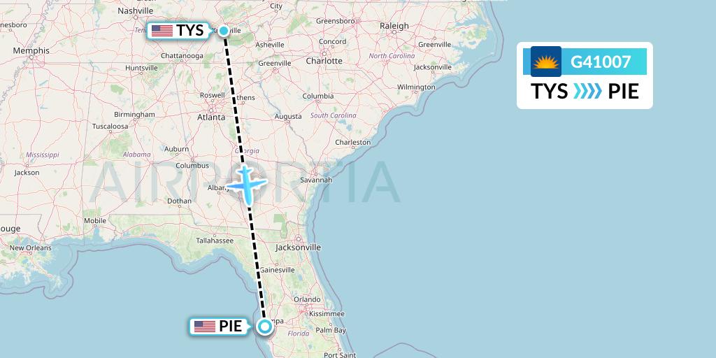G41007 Allegiant Air Flight Map: Knoxville to St. Petersburg
