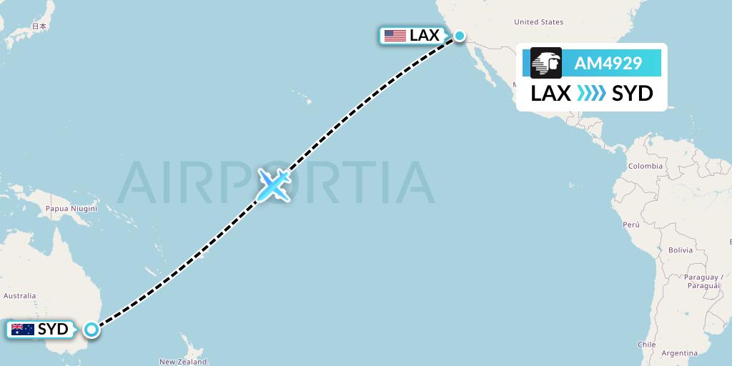 AM4929 Aeromexico Flight Map: Los Angeles to Sydney