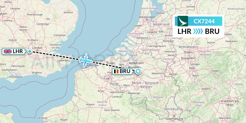 CX7244 Cathay Pacific Flight Map: London to Brussels
