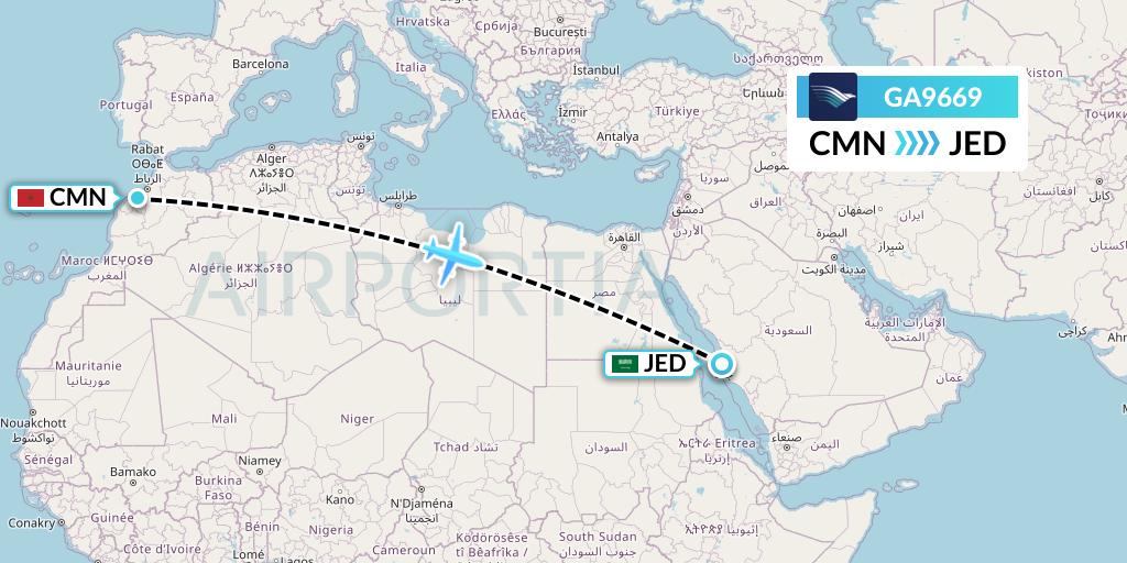 GA9669 Garuda Indonesia Flight Map: Casablanca to Jeddah