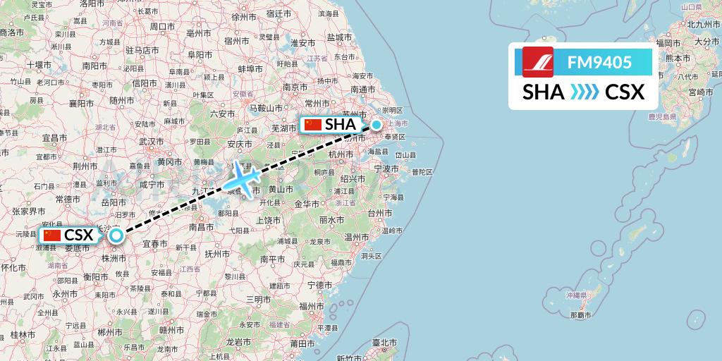 FM9405 Shanghai Airlines Flight Map: Shanghai to Changsha