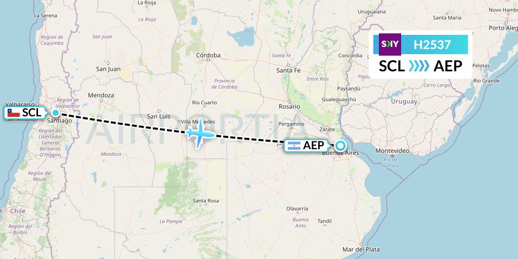 H2537 Sky Airline Flight Map: Santiago to Buenos Aires