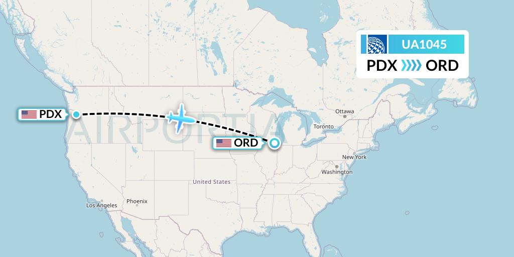 UA1045 United Airlines Flight Map: Portland to Chicago