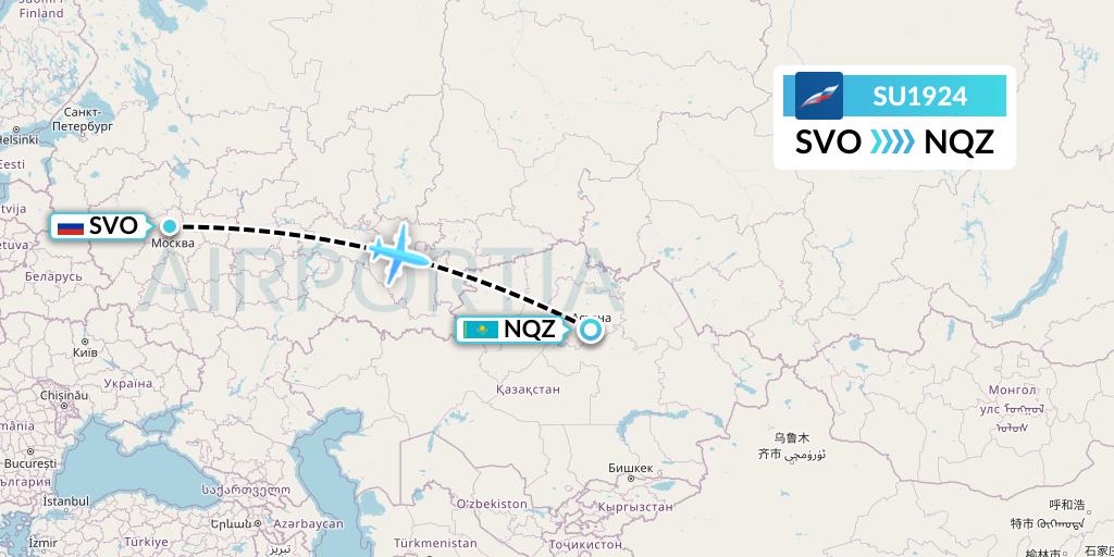 SU1924 Aeroflot Flight Map: Moscow to Astana