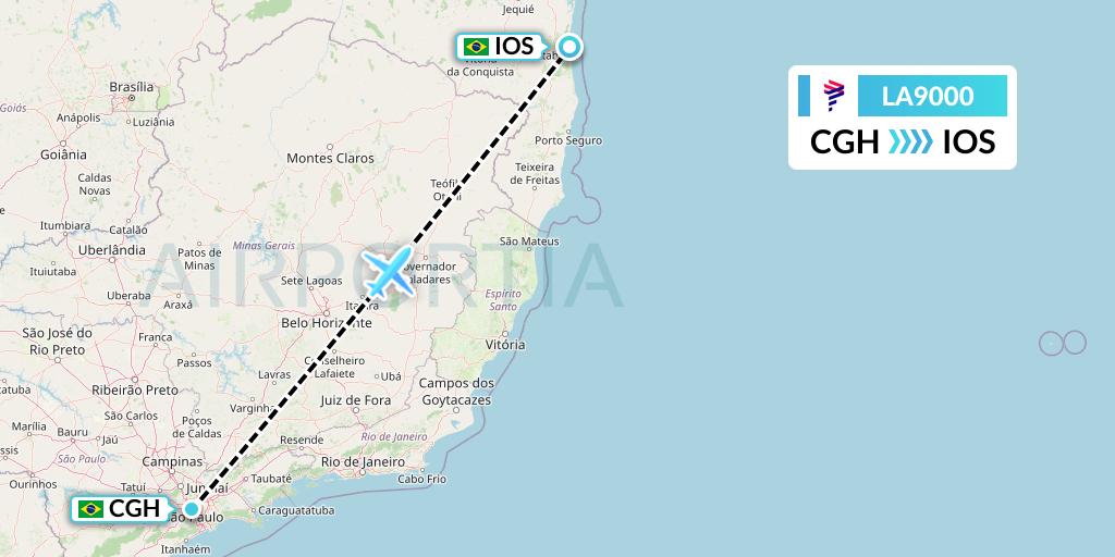 LA9000 LAN Airlines Flight Map: Sao Paulo to Ilheus