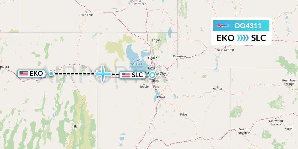 OO4311 SkyWest Airlines Flight Map: Elko to Salt Lake City