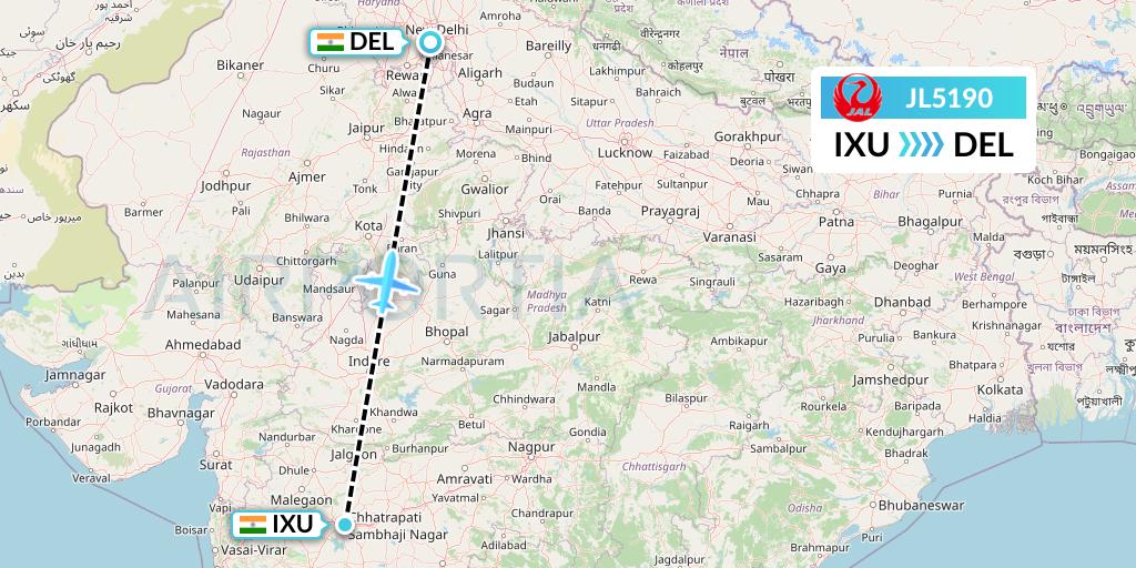 JL5190 Japan Airlines Flight Map: Aurangabad to Delhi