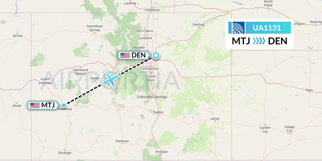 UA1131 United Airlines Flight Map: Montrose to Denver