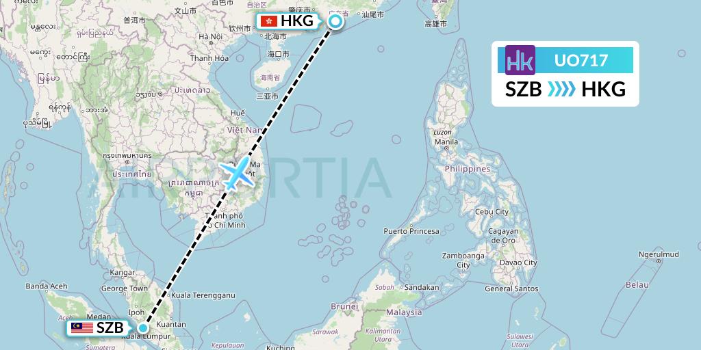 UO717 Hong Kong Express Flight Map: Kuala Lumpur to Hong Kong