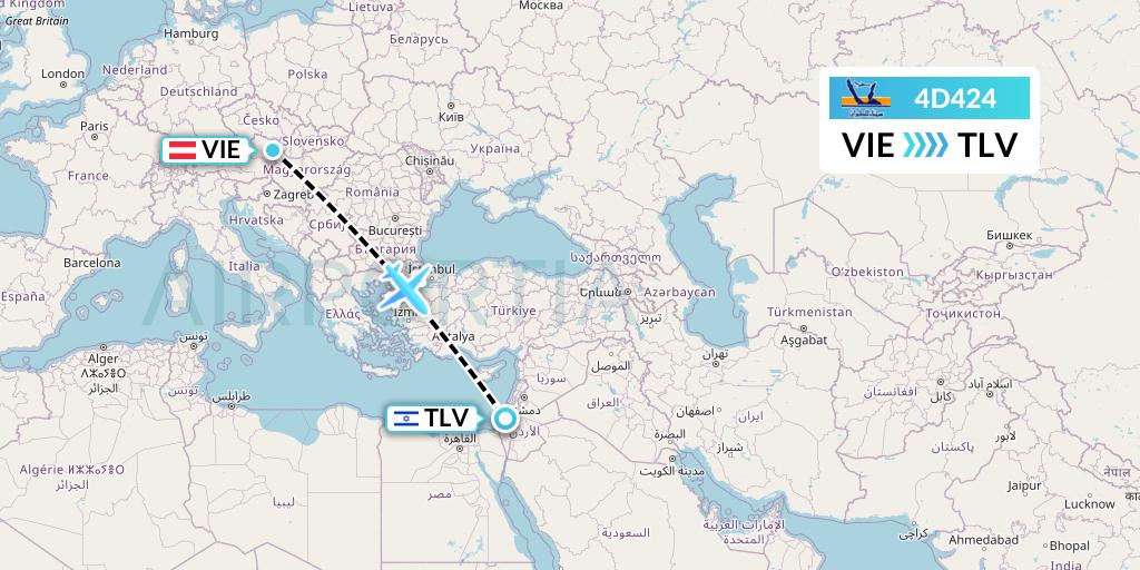 4D424 Air Sinai Flight Map: Vienna to Tel Aviv
