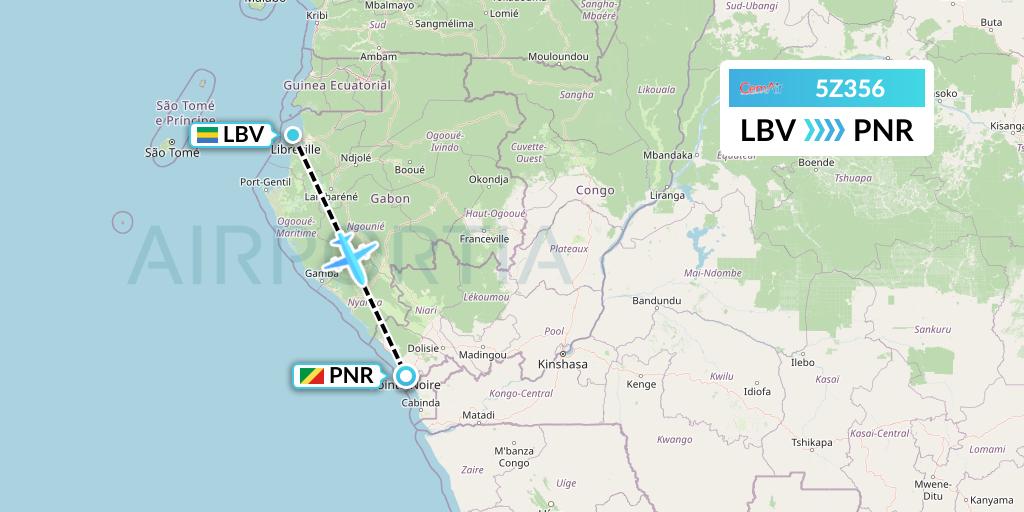 5Z356 CemAir Flight Map: Libreville to Pointe Noire