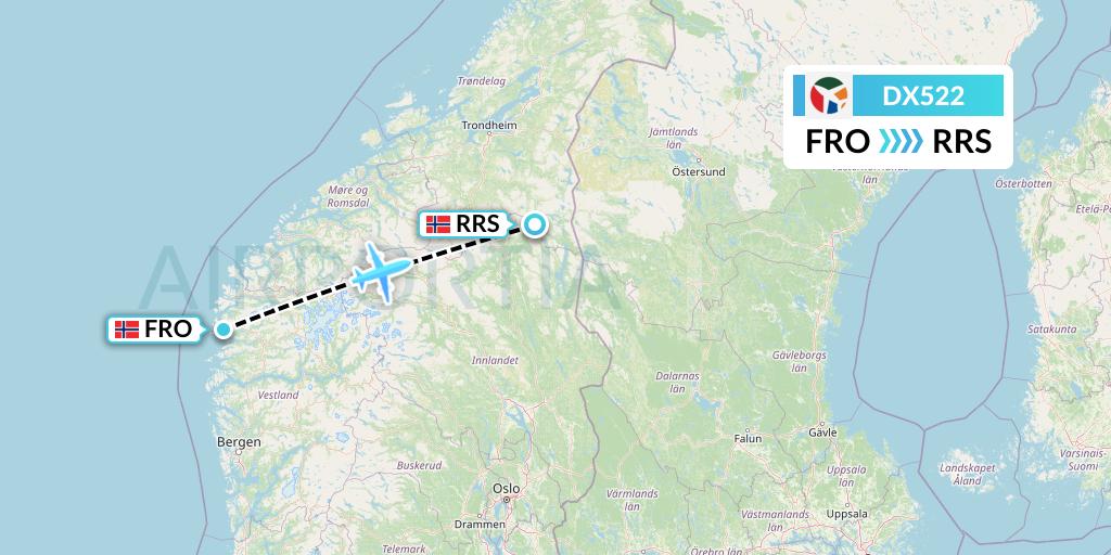 DX522 Danish Air Transport Flight Map: Floro to Roros