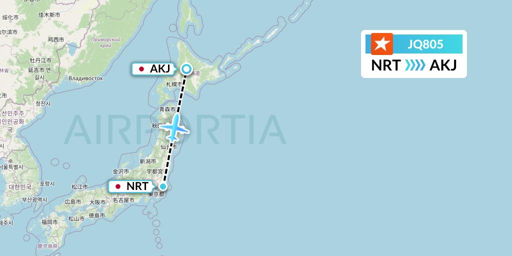JQ805 Jetstar Airways Flight Map: Tokyo to Asahikawa
