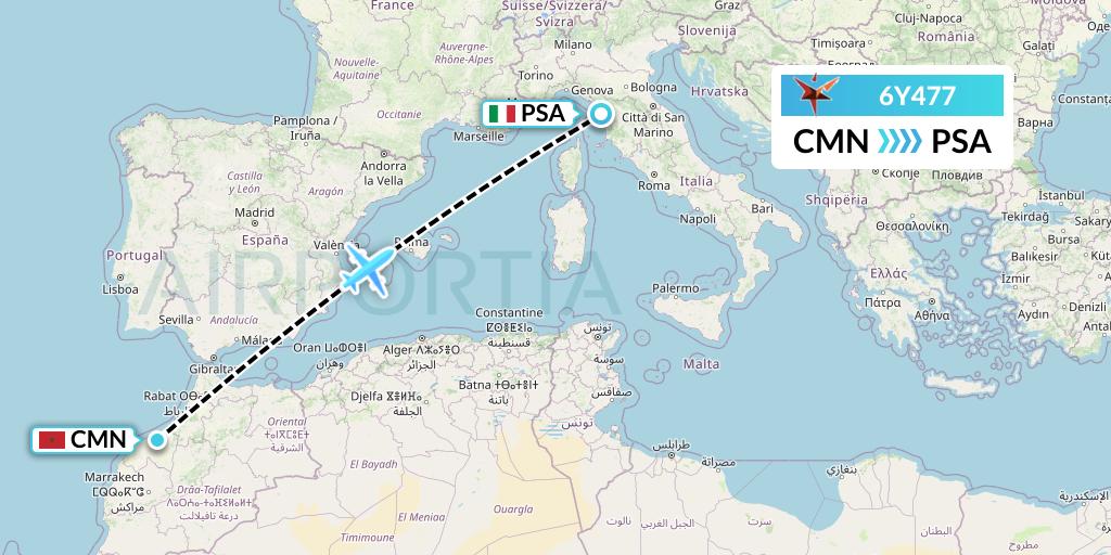 6Y477 SmartLynx Flight Map: Casablanca to Pisa