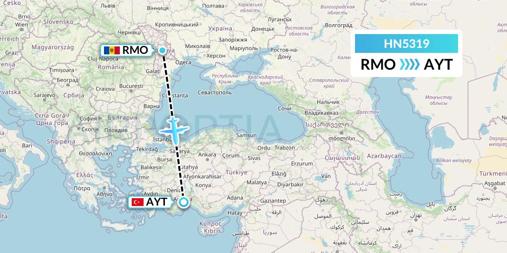 HN5319 Uab Heston Airlines Jsc Heston Airl Flight Map: Chisinau to Antalya