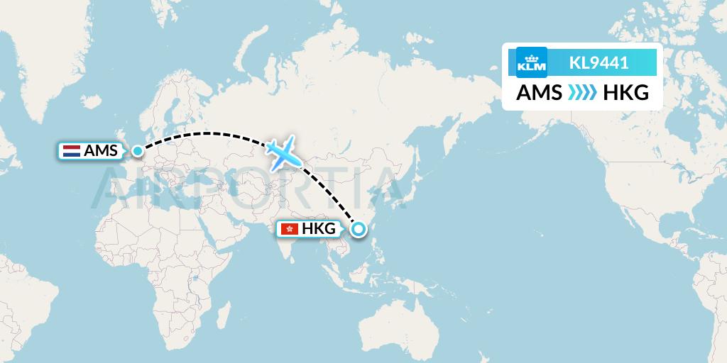 KL9441 KLM Flight Map: Amsterdam to Hong Kong