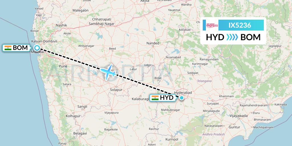 IX5236 Air India Express Flight Map: Hyderabad to Mumbai