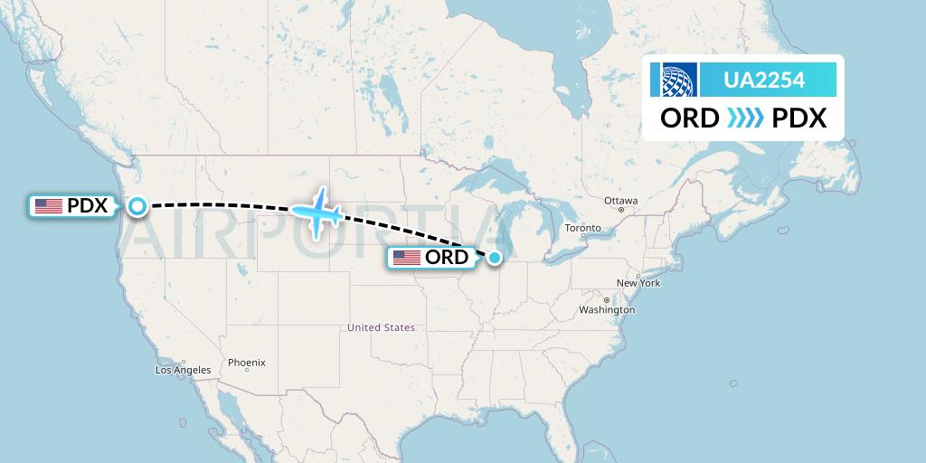 UA2254 United Airlines Flight Map: Chicago to Portland