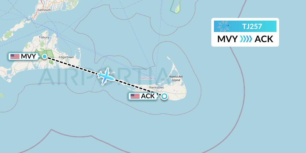 TJ257 Tradewind Aviation Flight Map: Martha's Vineyard to Nantucket