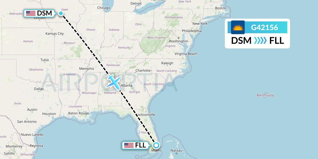 G42156 Allegiant Air Flight Map: Des Moines to Fort Lauderdale