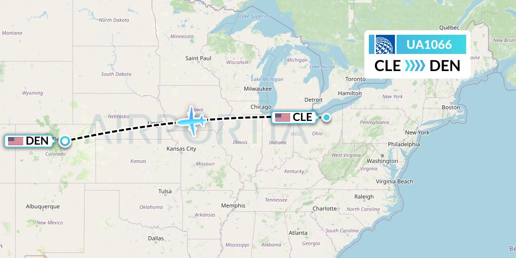 UA1066 United Airlines Flight Map: Cleveland to Denver