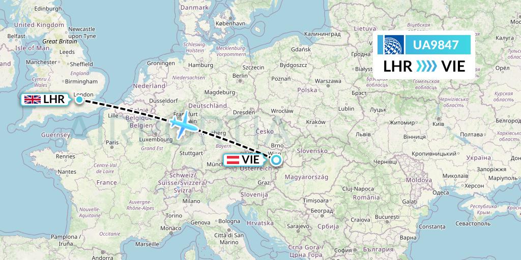 UA9847 United Airlines Flight Map: London to Vienna