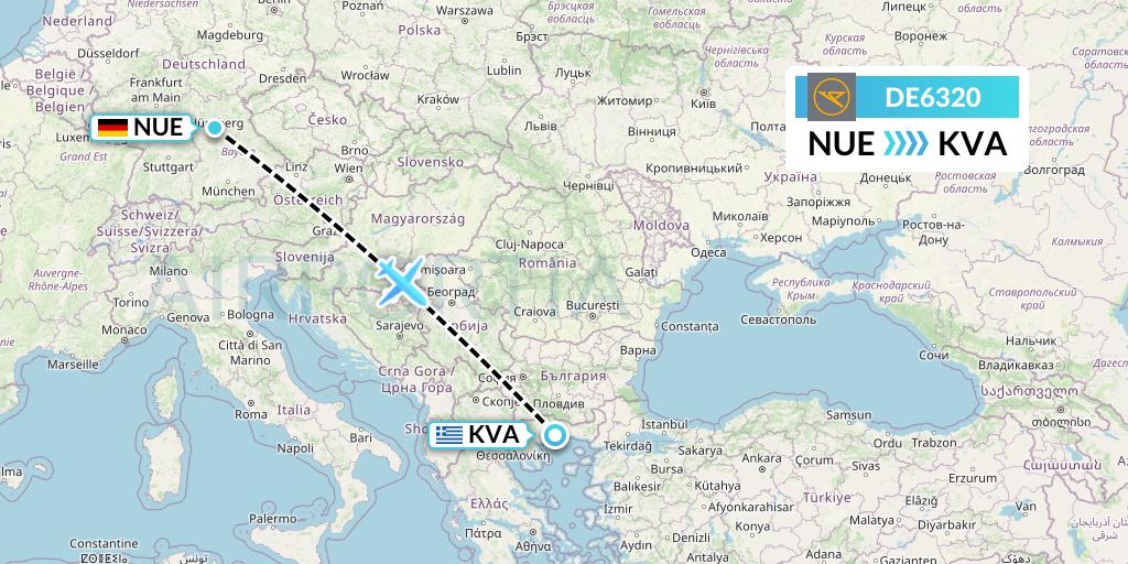 DE6320 Condor Flight Map: Nurnberg to Kavala