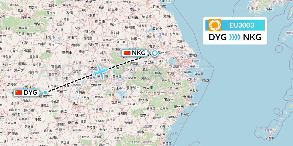 EU3003 Chengdu Airlines Flight Map: Dayong to Nanjing