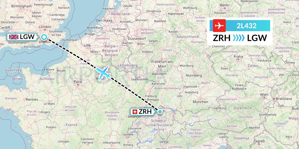 2L432 Helvetic Airways Flight Map: Zurich to London