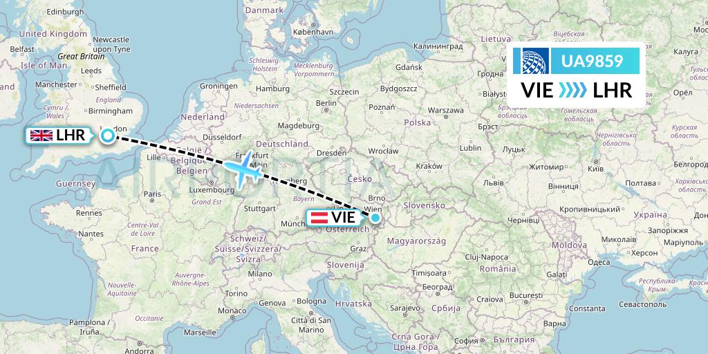 UA9859 United Airlines Flight Map: Vienna to London