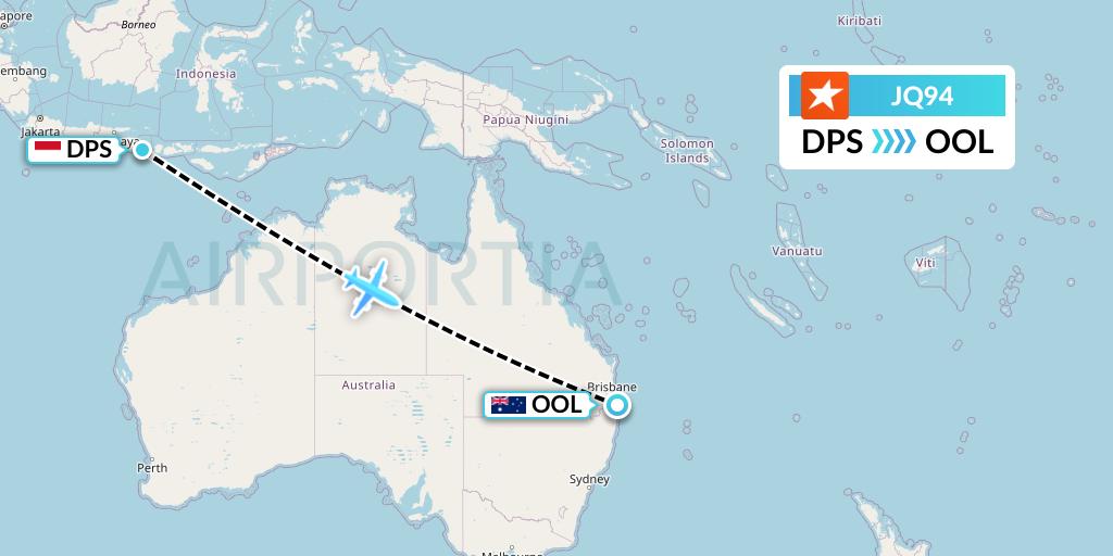 JQ94 Jetstar Airways Flight Map: Denpasar to Gold Coast