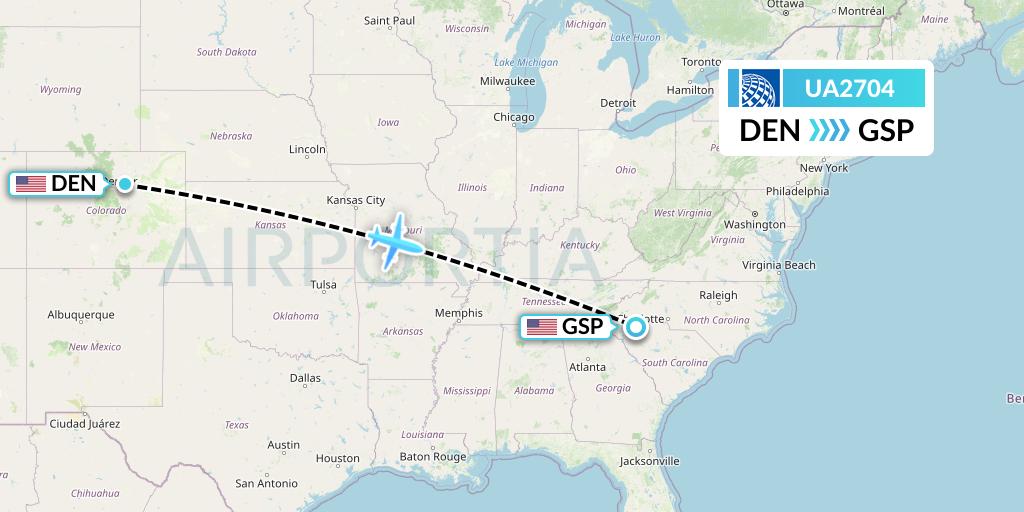 UA2704 United Airlines Flight Map: Denver to Greenville-Spartanburg