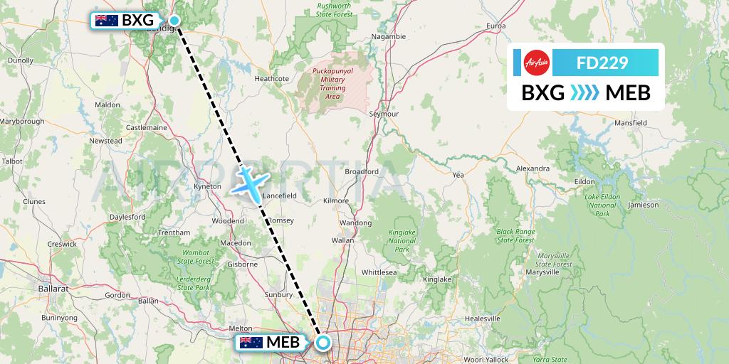 FD229 Thai AirAsia Flight Map: Bendigo to Essendon