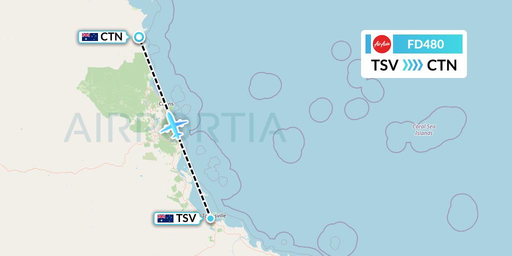 FD480 Thai AirAsia Flight Map: Townsville to Cooktown