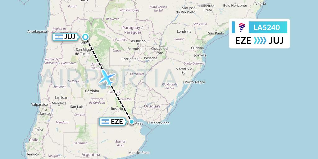 LA5240 LAN Airlines Flight Map: Buenos Aires to Jujuy