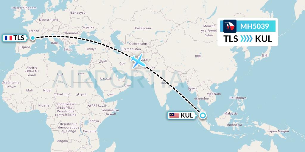 MH5039 Malaysia Airlines Flight Map: Toulouse to Kuala Lumpur