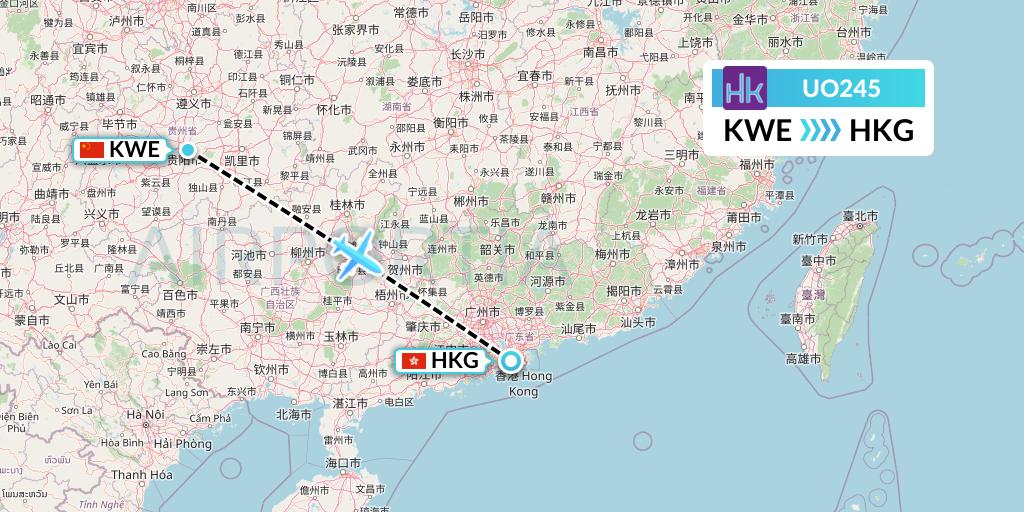 UO245 Hong Kong Express Flight Map: Guiyang to Hong Kong